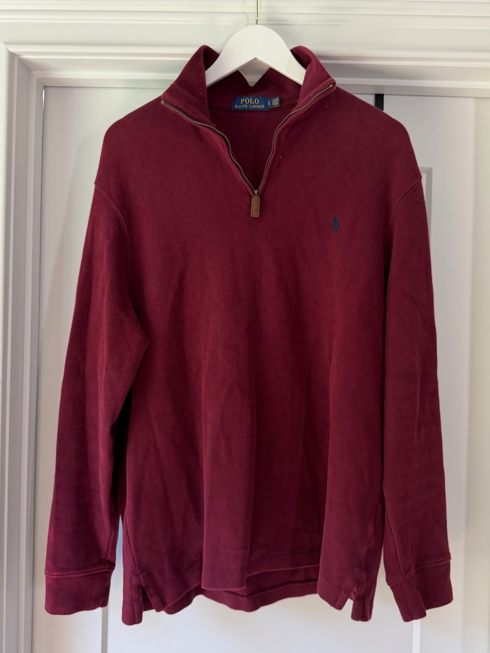 Polo Ralph Lauren Quarter Zip Pullover Red Cotton Sweater Mens Size L
